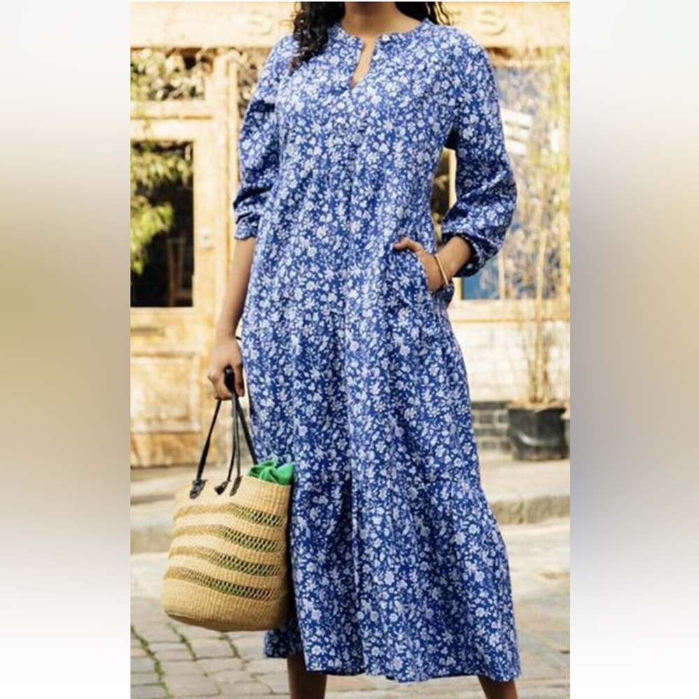 Pink City Prints Georgie Midi Dress in Indigo Lolita Pockets Size Medium - Picture 4 of 16